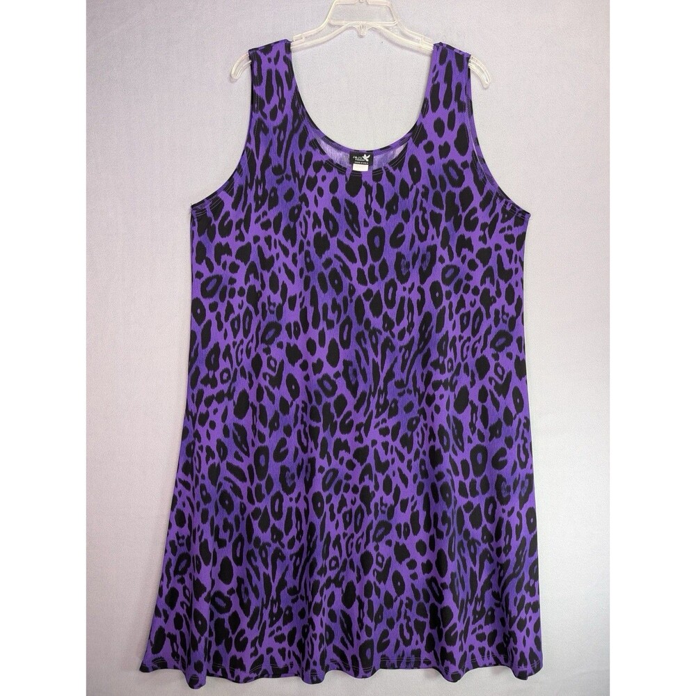 J & JL Fashion Purple Leopard Print Sleeveless Tunic Tank Dress USA - Picture 2 of 6